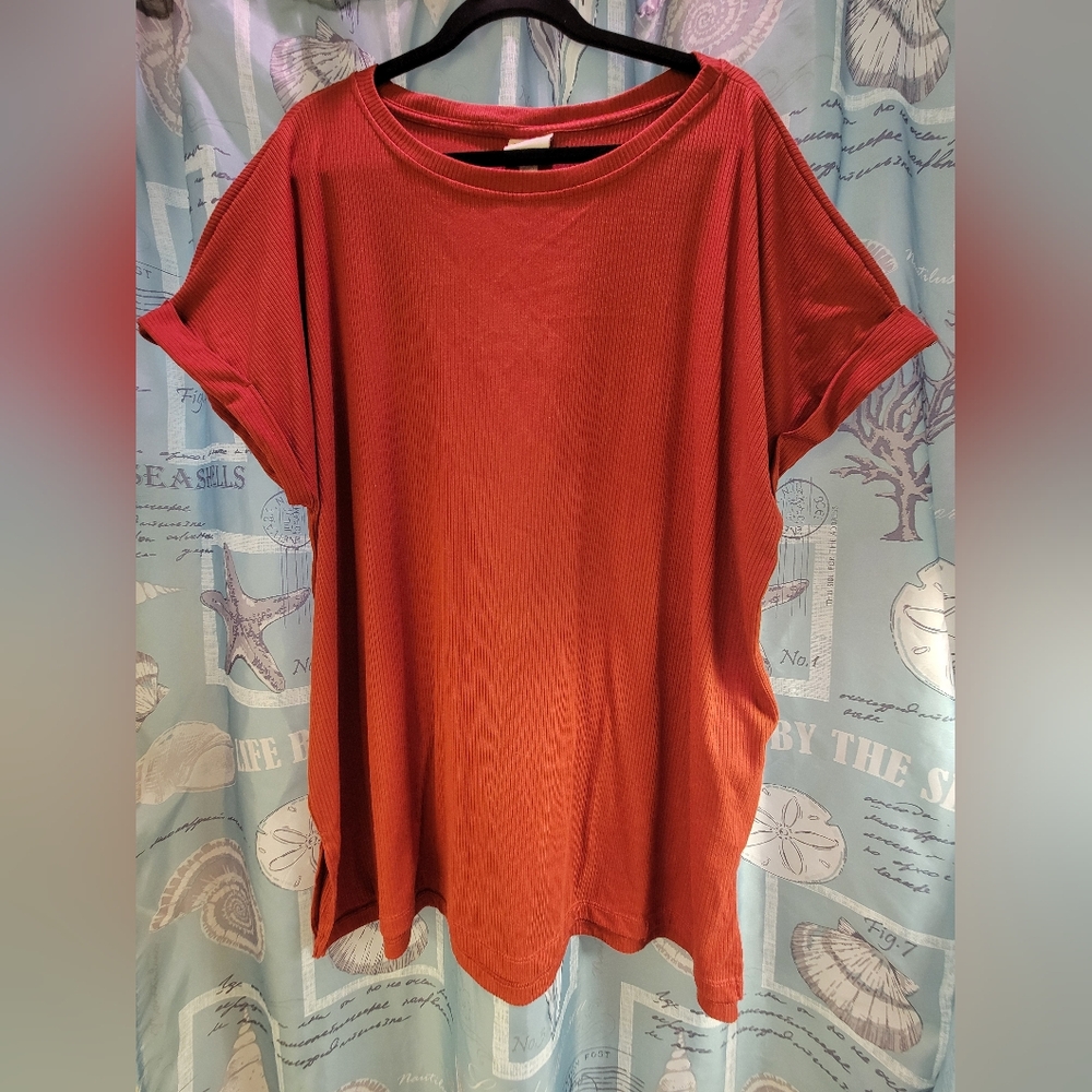 LuLaRoe Vibrant Orange Ribbed Short Sleeve Tee 2XL Shirt Super Comfy